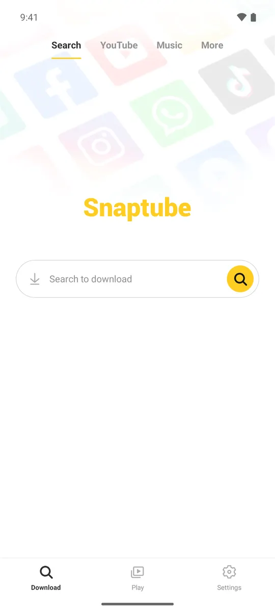 Snaptube Download tab with the Search to download bar